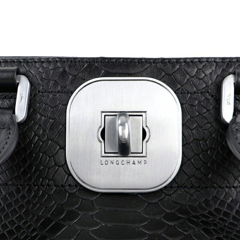 Longchamp Hand Bag Tote Purse 2way Leather Black Authentic