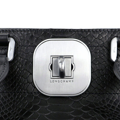 Longchamp Hand Bag Tote Purse 2way Leather Black Authentic