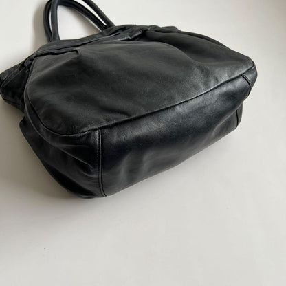 PRADA Hand Bag Tote Purse GATHER DESIGN Leather Black Authentic