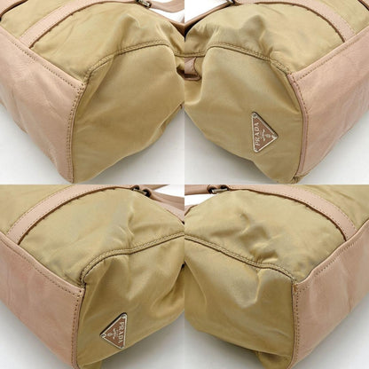 PRADA Shoulder Bag Purse Logo Nylon Leather Pink Brown Authentic
