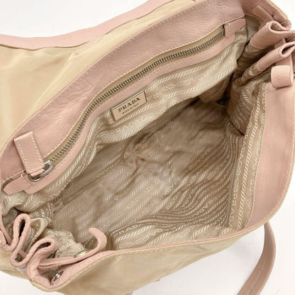 PRADA Shoulder Bag Purse Logo Nylon Leather Pink Brown Authentic