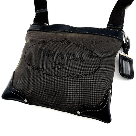 PRADA Shoulder Bag Purse Canvas Leather Brown Black Authentic