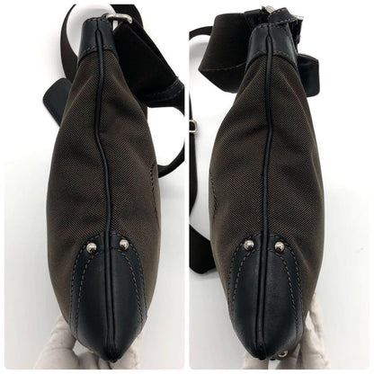PRADA Shoulder Bag Purse Canvas Leather Brown Black Authentic