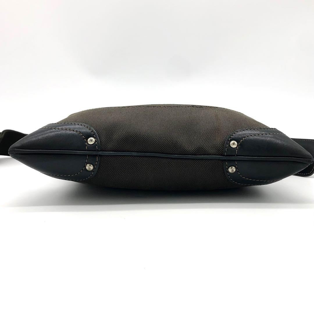 PRADA Shoulder Bag Purse Canvas Leather Brown Black Authentic