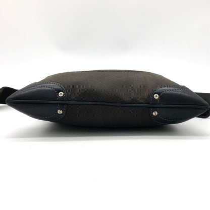 PRADA Shoulder Bag Purse Canvas Leather Brown Black Authentic