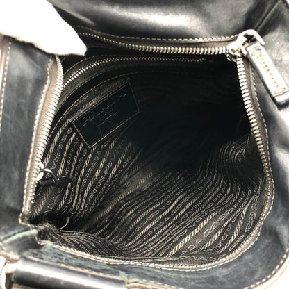 PRADA Shoulder Bag Purse Canvas Leather Brown Black Authentic