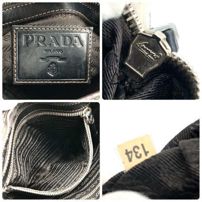 PRADA Shoulder Bag Purse Canvas Leather Brown Black Authentic