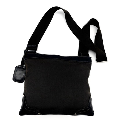 PRADA Shoulder Bag Purse Canvas Leather Brown Black Authentic