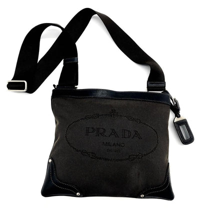 PRADA Shoulder Bag Purse Canvas Leather Brown Black Authentic