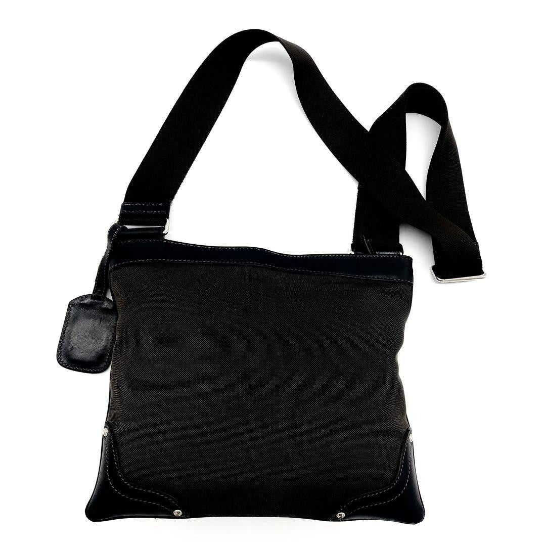 PRADA Shoulder Bag Purse Canvas Leather Brown Black Authentic