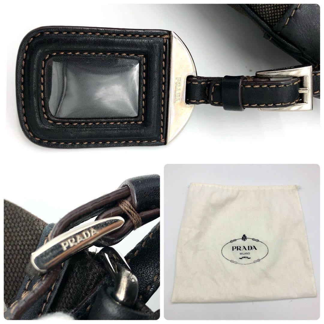PRADA Shoulder Bag Purse Canvas Leather Brown Black Authentic