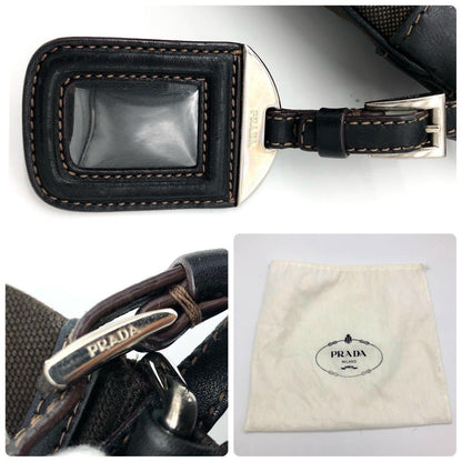 PRADA Shoulder Bag Purse Canvas Leather Brown Black Authentic