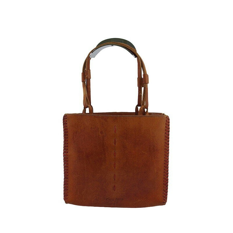 MIU MIU Hand Bag Tote Purse Leather Beige Authentic