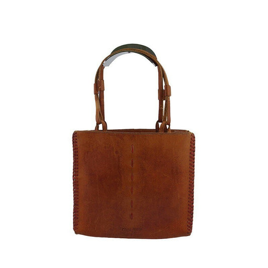 MIU MIU Hand Bag Tote Purse Leather Beige Authentic