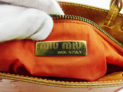 MIU MIU Hand Bag Tote Purse Leather Beige Authentic