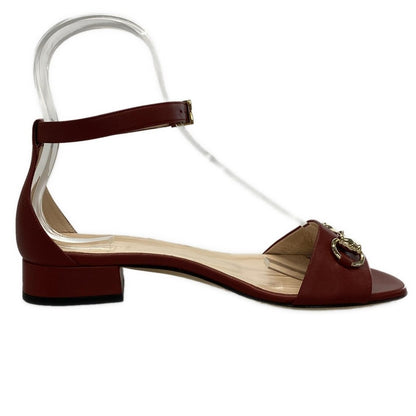 GUCCI Sandals Shoes Horsebit EU 37.5 US 7.5 Leather Bordeaux Authentic