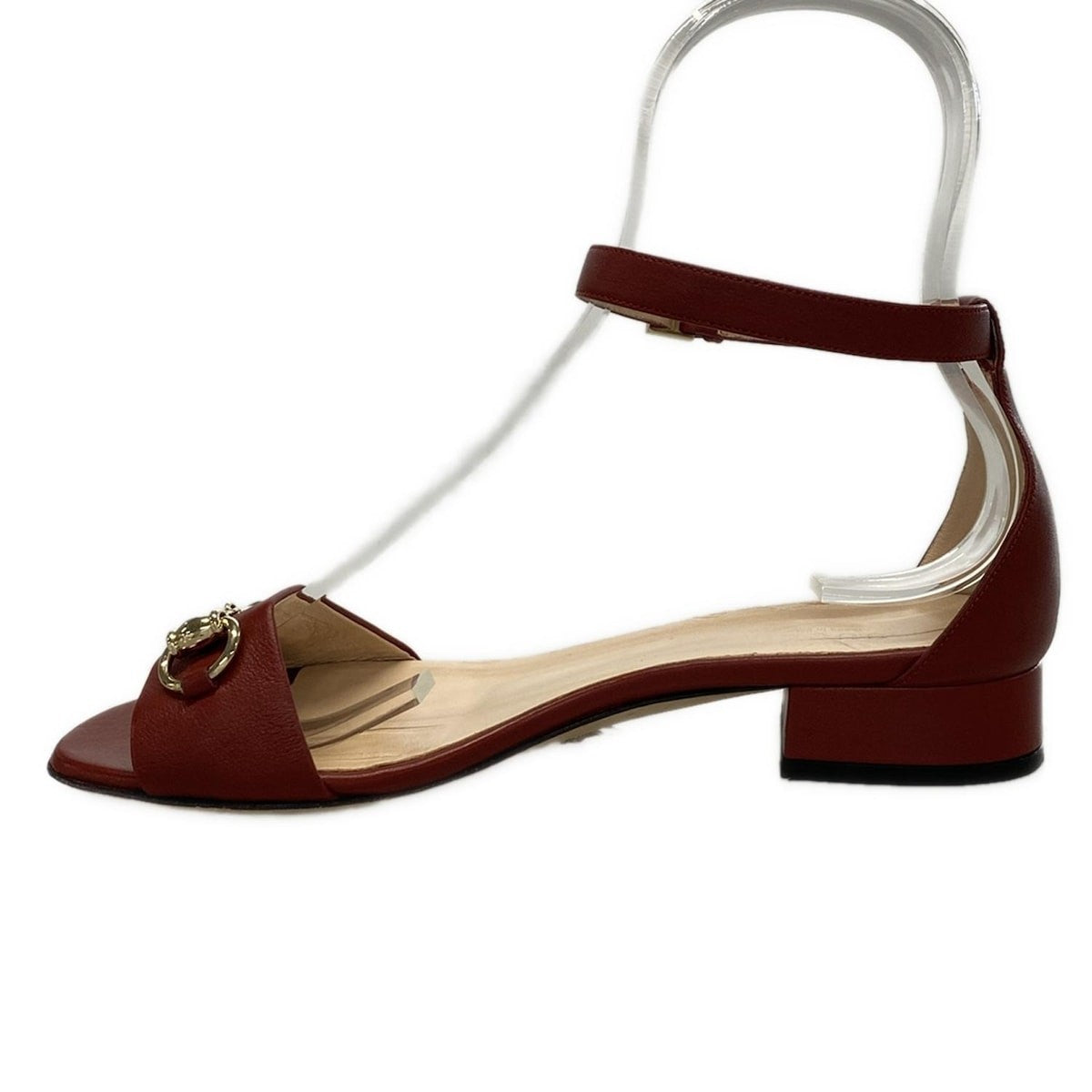 GUCCI Sandals Shoes Horsebit EU 37.5 US 7.5 Leather Bordeaux Authentic