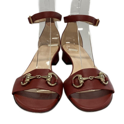 GUCCI Sandals Shoes Horsebit EU 37.5 US 7.5 Leather Bordeaux Authentic