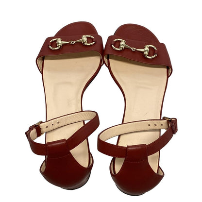 GUCCI Sandals Shoes Horsebit EU 37.5 US 7.5 Leather Bordeaux Authentic