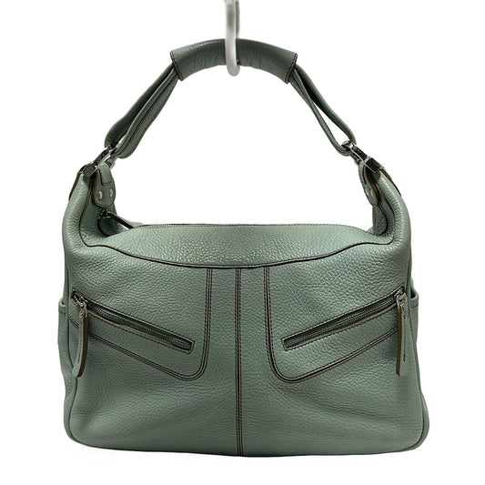 TOD'S Shoulder Bag Purse Leather Light Green Authentic
