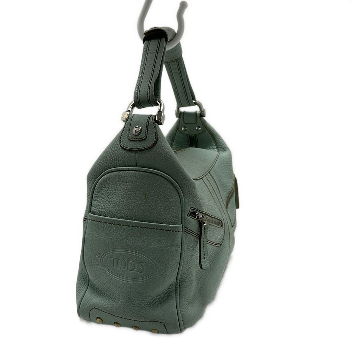 TOD'S Shoulder Bag Purse Leather Light Green Authentic