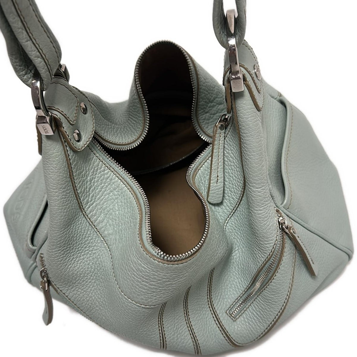TOD'S Shoulder Bag Purse Leather Light Green Authentic