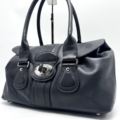 TOD'S Hand Bag Tote Purse Turn Lock Leather Black Authentic