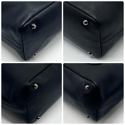 TOD'S Hand Bag Tote Purse Turn Lock Leather Black Authentic