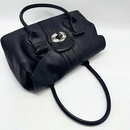 TOD'S Hand Bag Tote Purse Turn Lock Leather Black Authentic