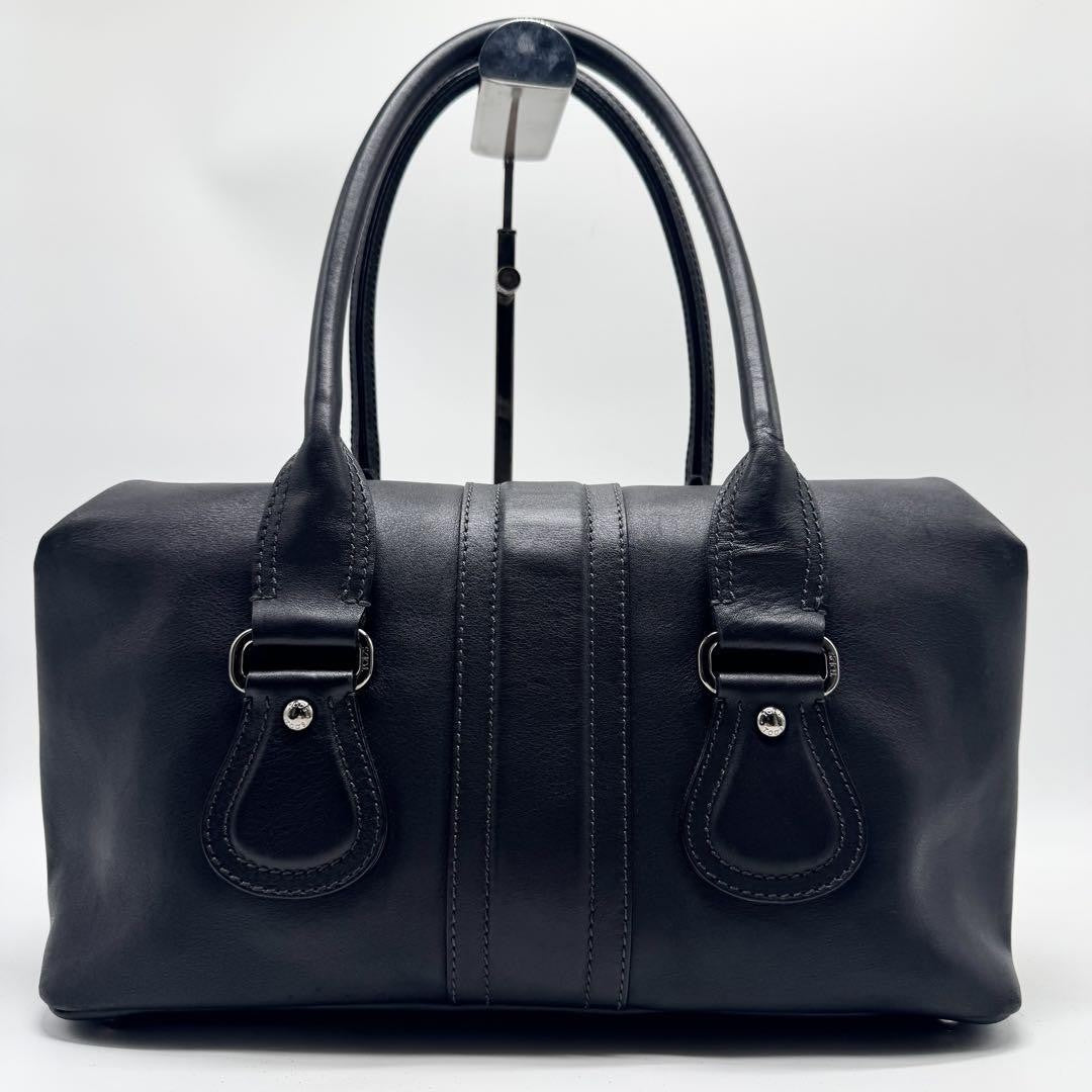TOD'S Hand Bag Tote Purse Turn Lock Leather Black Authentic