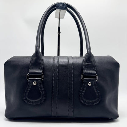 TOD'S Hand Bag Tote Purse Turn Lock Leather Black Authentic