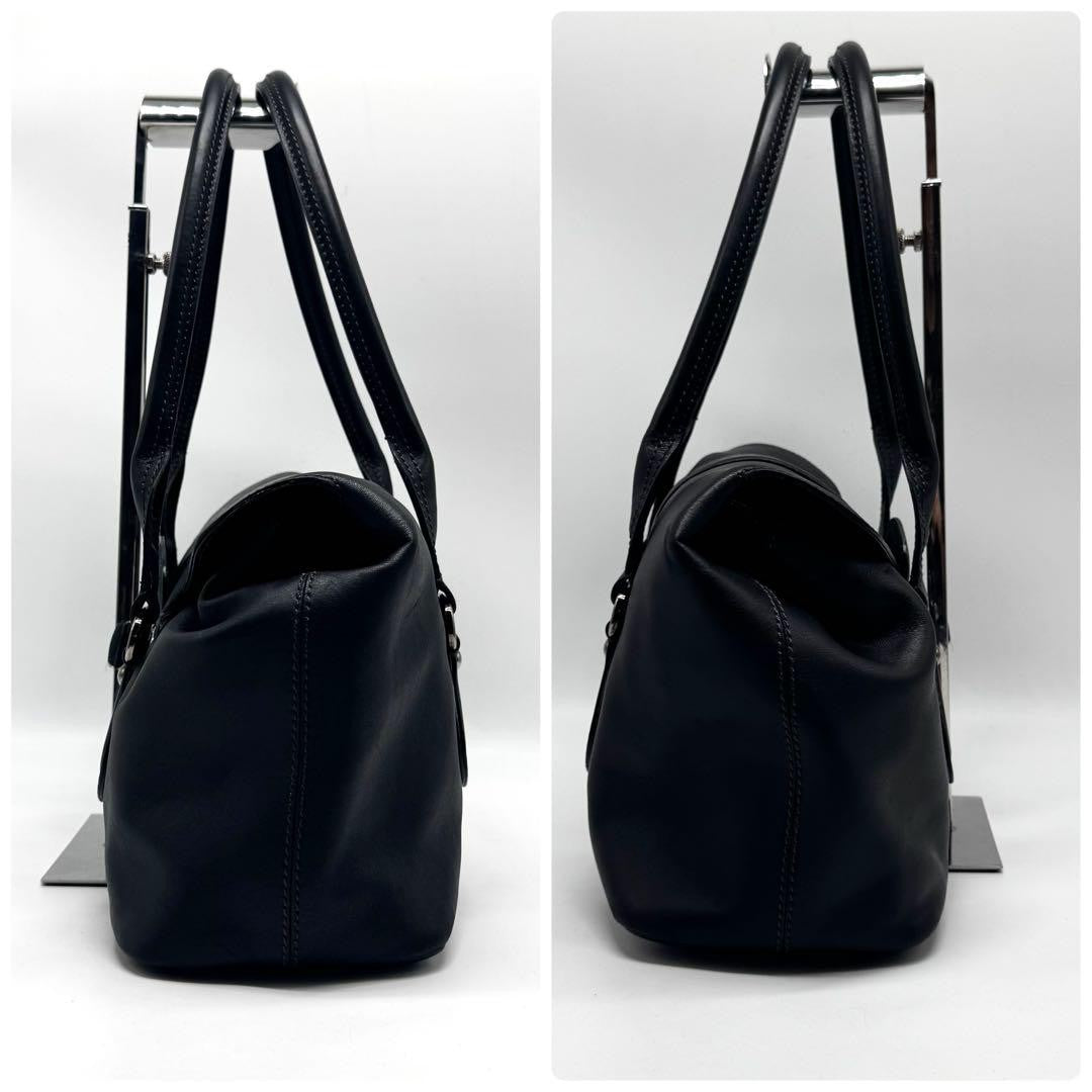 TOD'S Hand Bag Tote Purse Turn Lock Leather Black Authentic