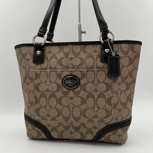 COACH Hand Bag Tote Purse PVC Leather Brown Authentic