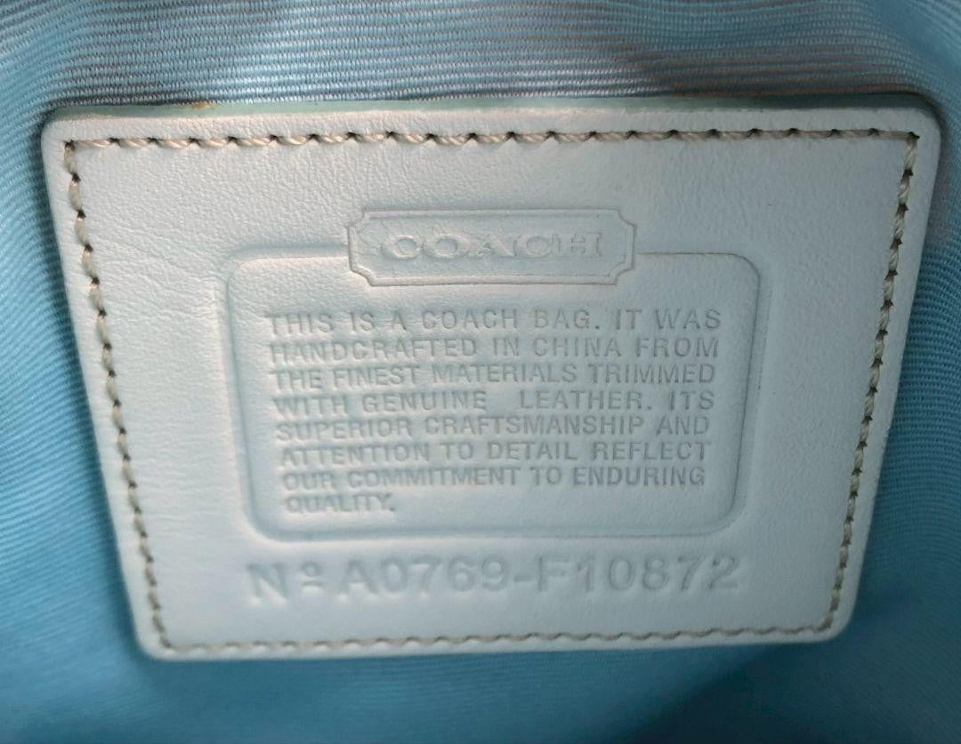 COACH Shoulder Bag Purse Canvas Greige White Authentic