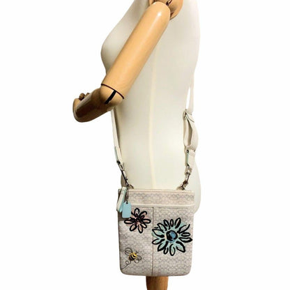 COACH Shoulder Bag Purse Canvas Greige White Authentic