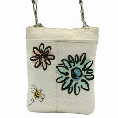 COACH Shoulder Bag Purse Canvas Greige White Authentic