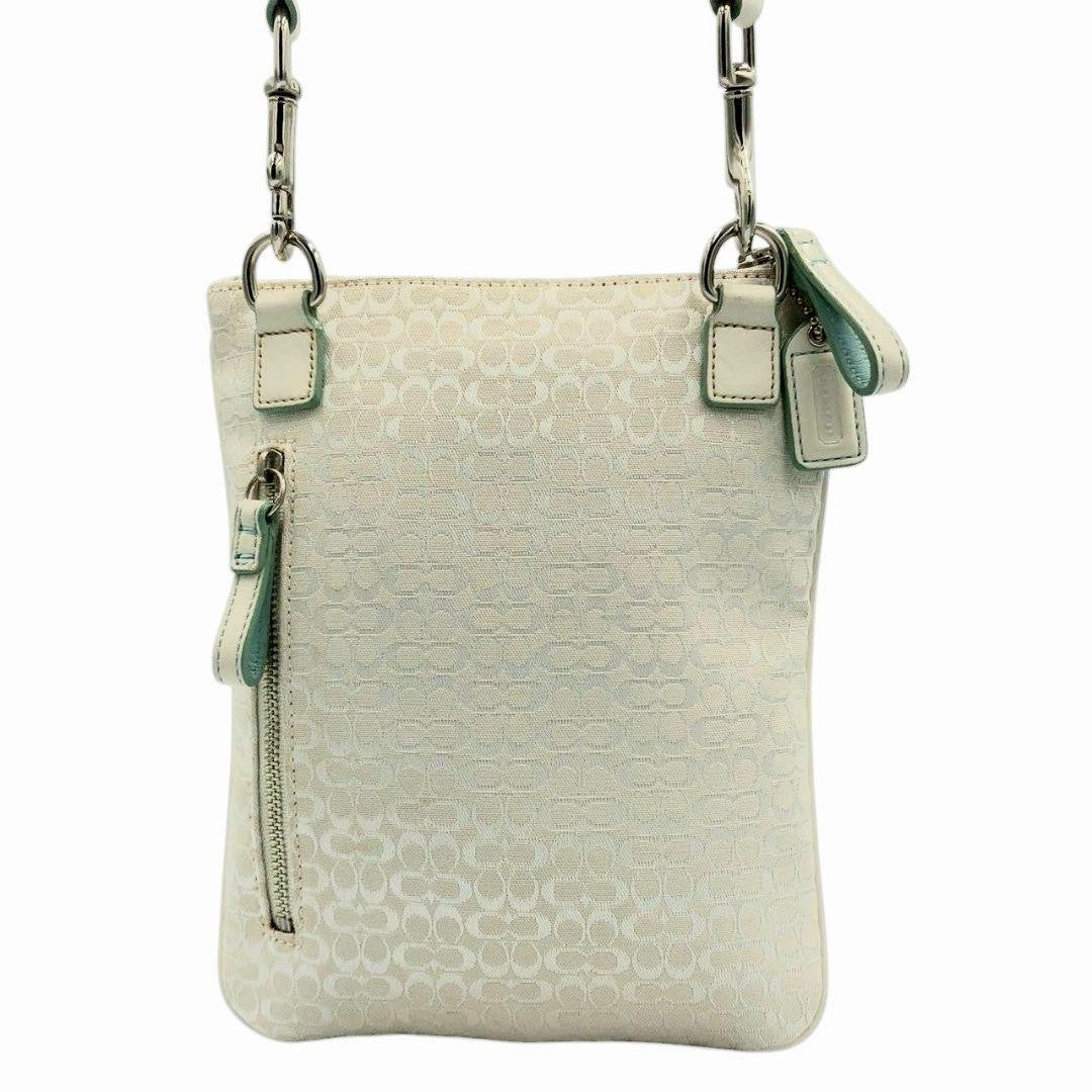 COACH Shoulder Bag Purse Canvas Greige White Authentic