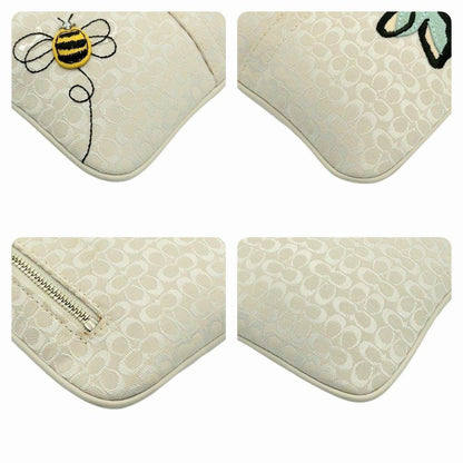 COACH Shoulder Bag Purse Canvas Greige White Authentic