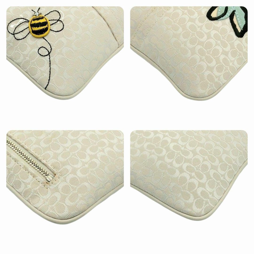 COACH Shoulder Bag Purse Canvas Greige White Authentic