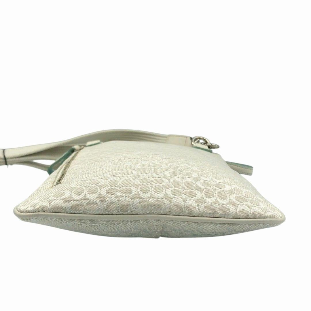 COACH Shoulder Bag Purse Canvas Greige White Authentic