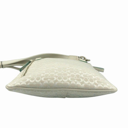 COACH Shoulder Bag Purse Canvas Greige White Authentic