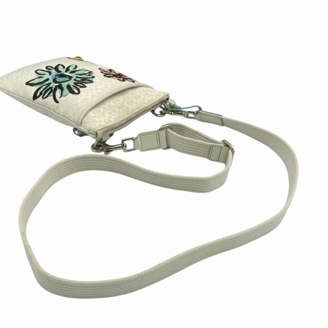 COACH Shoulder Bag Purse Canvas Greige White Authentic