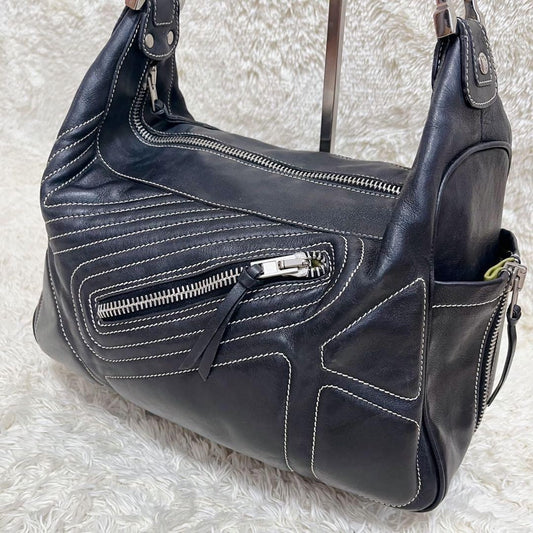TOD'S Shoulder Bag Purse Boston Bag Leather Black Authentic