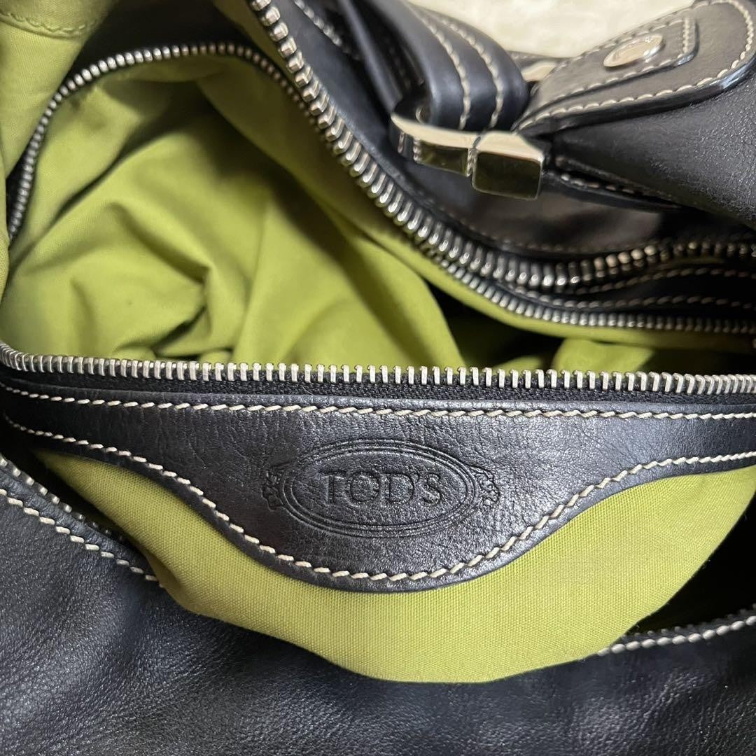 TOD'S Shoulder Bag Purse Boston Bag Leather Black Authentic