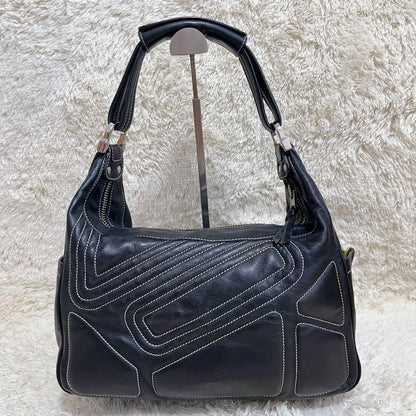 TOD'S Shoulder Bag Purse Boston Bag Leather Black Authentic
