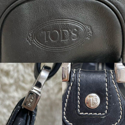 TOD'S Shoulder Bag Purse Boston Bag Leather Black Authentic