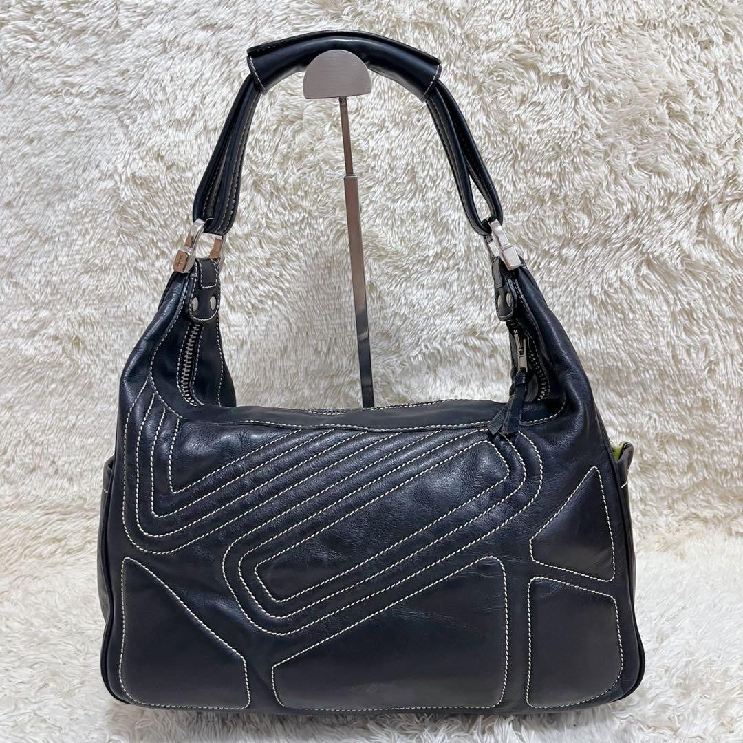 TOD'S Shoulder Bag Purse Boston Bag Leather Black Authentic