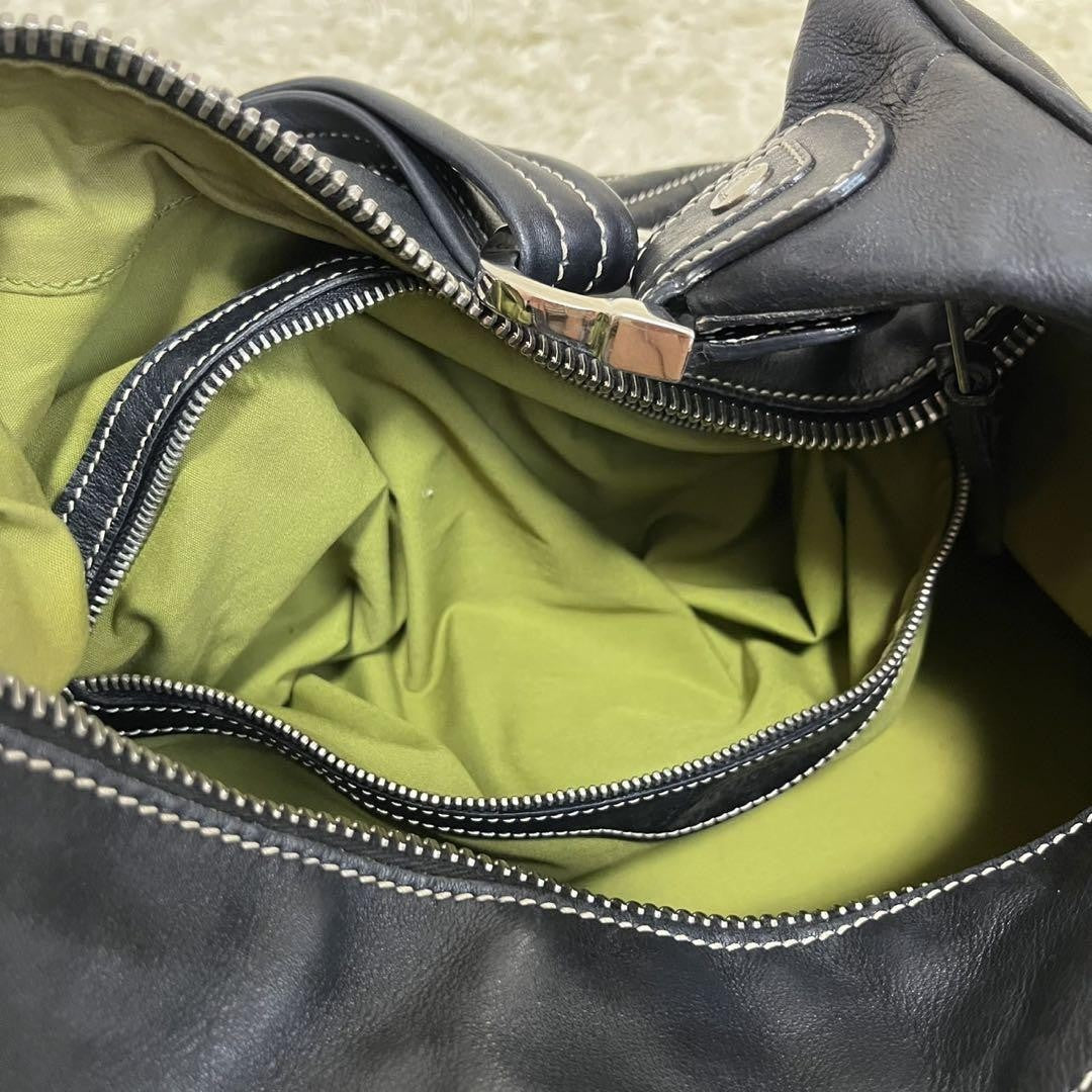 TOD'S Shoulder Bag Purse Boston Bag Leather Black Authentic