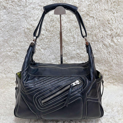 TOD'S Shoulder Bag Purse Boston Bag Leather Black Authentic
