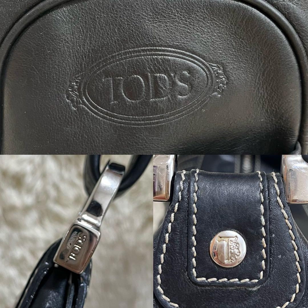 TOD'S Shoulder Bag Purse Boston Bag Leather Black Authentic